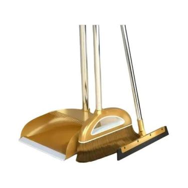Imagem de Conjunto De Vassoura Dourada E Pá De Plástico, Kit De Limpeza De Escov