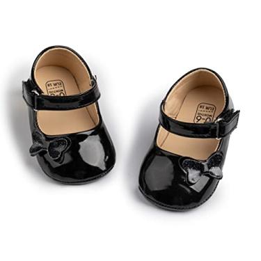 Imagem de Bellocasa Baby Mary Jane Sapatilhas para meninas com laço de algodão, sola antiderrapante, primeiros passos, vestido de princesa, sapatos de casamento, F01/Preto, 12-18 Meses