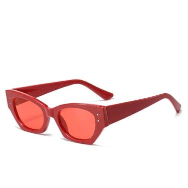 Imagem de HPIRME Óculos de sol da moda retrô feminino pequeno retangular (vermelho)
