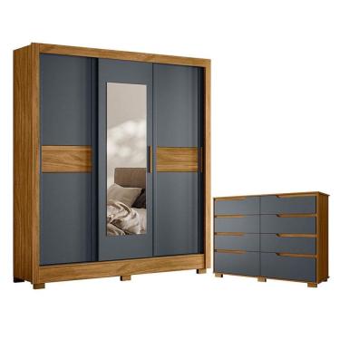 Imagem de Guarda Roupa Casal Bahamas e Cômoda Georgia Freijó Cinza- Moval