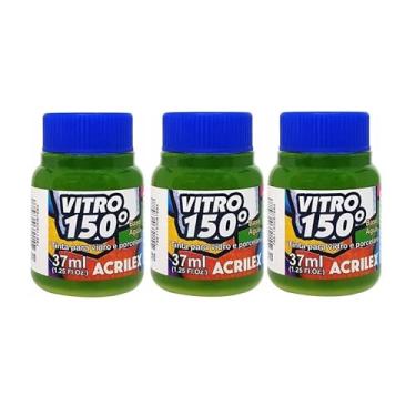 Imagem de Kit Com 3 Tintas Acrilex para Vidro 37ml - Vitro 150 Escolha Sua Cor à Base de Água, Cerâmica e Porcelana Durabilidade e Acabamento Impecável em Projetos de Pintura em Vidro, Porcelana, Cerâmica e Faiança. (Verde Folha 510)