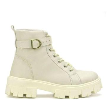 Imagem de Bota Feminina Tratorada Salto Baixo Confortável - Lina Storee, Bege, 3