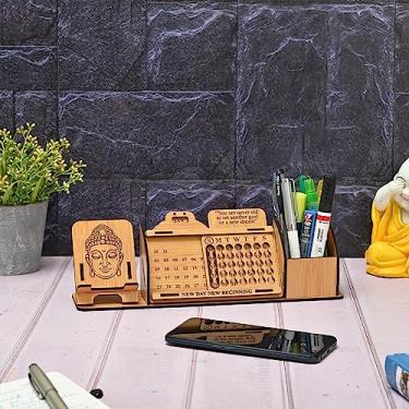 Imagem de Gift Kya De Calendário de mesa GKD Lifetime Infinite Perpetual Wooden Table Calendar 2024 Melhor para artigos de papelaria de escritório com suporte móvel e organizador de mesa tamanho grande (bambu