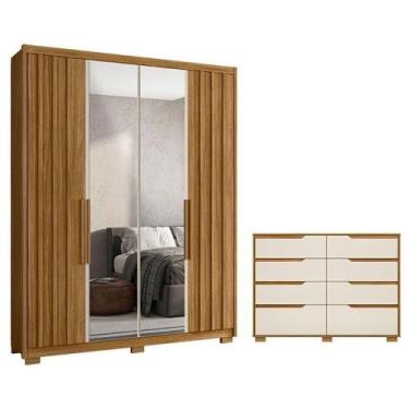 Imagem de Guarda Roupa Solteiro Califórnia E Cômoda Georgia Freijó Off White Com