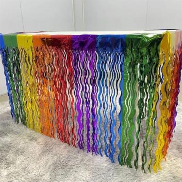 Imagem de Saia de mesa estilo franjas onduladas, caminho de mesa, toalha de mesa com borlas para mesas redondas retangulares, decoração de festa de aniversário, 1 pacote, 275 x 75 cm