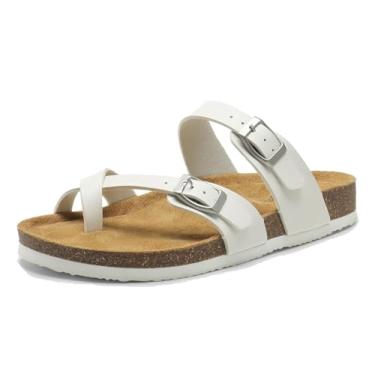 Imagem de Chinelos Ortopédicos Confortáveis ​​com Biqueira Aberta, Sandálias Cortiça Respiráveis ​​homem E Sem Atacadores Para Correção De Joanete Com Tira Fivela De Metal Ajustável, Para Papá(White,40 EU)