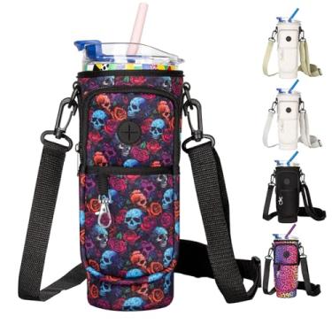 Imagem de Suporte para garrafa de água com alça para copo Stanley de 1,134 g com alça, bolsa de transporte para garrafa de água com bolso para telefone, bolso para bebidas com alça de ombro ajustável e