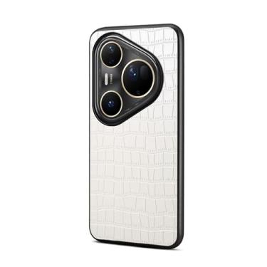 Imagem de HAOMRIYL Capa de couro para Huawei Pura 80 Ultra/80 Pro+/80 pro/80, capa com padrão de crocodilo retrô proteção para câmera à prova de choque capa fina, branca, 80 Pro