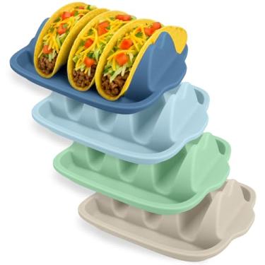 Imagem de Conjunto de 2 suportes de taco de silicone - suporte reutilizável para taco com divisórias para conchas duras/macias, seguro para micro-ondas e lava-louças, pratos de servir de taco antiderrapantes