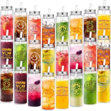 Imagem de Skylety 24 peças de copos de agradecimento a granel 482 g presentes de agradecimento de funcionários copos de plástico presentes inspiradores copo acrílico reutilizável skinny com tampa canudo para
