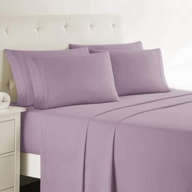 Imagem de Clara Clark Lençóis Cal King - Lençóis de cama de luxo de hotel de 6 peças para cama king size Cal - Lençóis macios e fronhas, cabe em colchões de até 40,6 cm de profundidade. California King, roxo