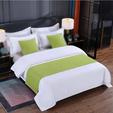 Imagem de Cachecol de corredor de cama de hotel, quarto, linha de algodão, colchas modernas, decorativas, à prova de poeira, protetor de cama para cama de solteiro queen size - verde | 50 x 240 cm para cama de