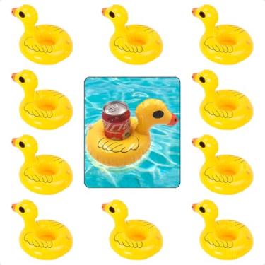 Imagem de Kit 10 Porta Copos Boia Inflavel Piscina Varios Formatos Porta Lata Brinquedos para Piscina (Patinho)