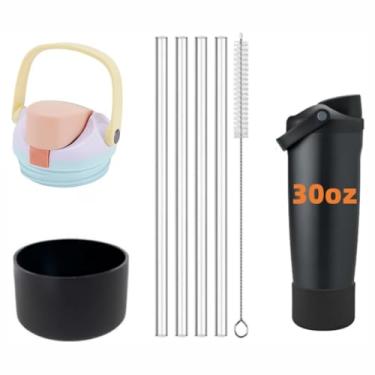 Imagem de Tampa de substituição compatível com garrafa de água Owala FreeSip Sway 850 g 1134 g, com 1 bota protetora de silicone preto e 4 canudos de substituição para Owala Sway 850 g 1,134 g (roxo, para Sway