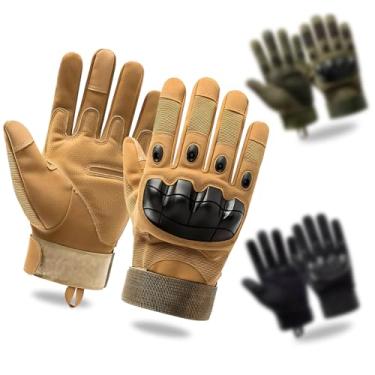Imagem de Luva Tática Airsoft, Paintball, Segurança, Policial, Militar, Motoqueiro, Ciclismo, Pesca, Direção, Proteção das Mãos, Antiderrapante, Unissex Ajustável, Uso Diário com Touchscreen (Bege/Marrom)