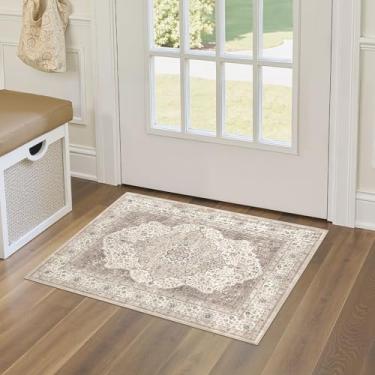 Imagem de homewill Tapete de entrada lavável 2x3: tapete de área floral vintage antiderrapante macio para cozinha, quarto, tapete durável para porta da frente, alpendre, capacho para decoração de casa (marrom