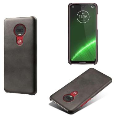 Imagem de Capa para MOTO G7 Plus,Proteção contra quedas,Casca de volta de cor sólida simples,Design de couro de imitação de plástico-Black