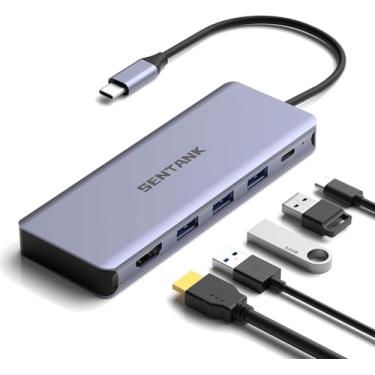 Imagem de SENTANK Hub USB C 6 em 1 M.2 NVMe SSD Caixa de disco rígido com HDMI 4K @60Hz, 3 10Gbps USB 3.0 e porta de carregamento USB C PD de 100W compatível com MacBook Pro/Air/Dell