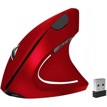 Imagem de Mouse ergonômico, mouse vertical sem fio 2,4 G recarregável mouse óptico vertical de alta precisão ajustável 800/1200/1600 DPI 6 botões, para laptop, etc., vermelho, especialmente para destros