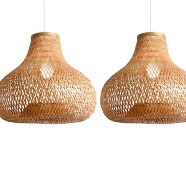 Imagem de Kit 2 Lustres Pendente Bali White Arrow em Bambu Natural  38x50 cm