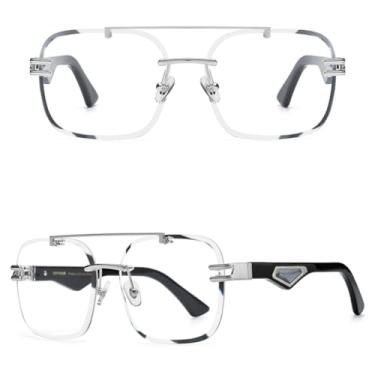 Imagem de VFDHN Óculos de grau grandes e luxuosos sem aro e sem armação para homens e mulheres (0042 prata e preto)
