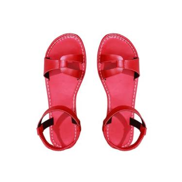 Imagem de GORGLITTER Sandália feminina com tiras vermelhas com tira no tornozelo estilo pescador com recorte elegante e bico aberto 2025, Vermelho, 41