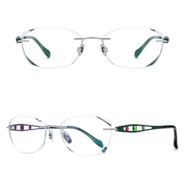 Imagem de VFDHN Óculos de grau femininos ultraleves de luxo sem aro de titânio (armação verde C2)