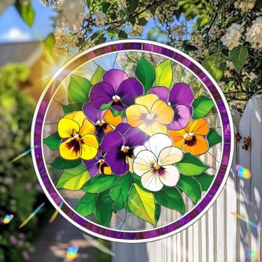 Imagem de VAIIEYO Decoração de pendurar em janela de apanhador de sol de acrílico, 19 cm, enfeite refletor de luz dupla face para decoração de janela, jardim, varanda ou varanda, inauguração de casa, presente