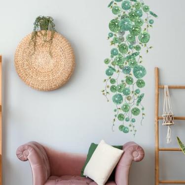 Imagem de ZARROUEA Decalques de parede de videira verde pendurados, plantas suculentas, glicínias, flores florais, borboletas, pássaros, adesivos de parede, vinil autoadesivo, removível, sala de estar, sofá, TV