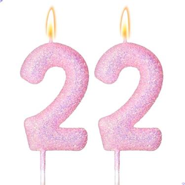 Imagem de 22 velas decorações de aniversário de 22 anos para meninas, rosa 22 velas para bolo de aniversário, 22 enfeites de bolo para meninas de 22 anos, decorações de festa de aniversário, lembrancinhas de