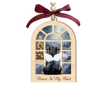 Imagem de Enfeite de Natal em memória de cachorro Rottweiler - 2 camadas de madeira e acrílico - Forever In My Heart Pet Loss Homenagem lembrança para decoração de árvore de férias e presente de lembrança para