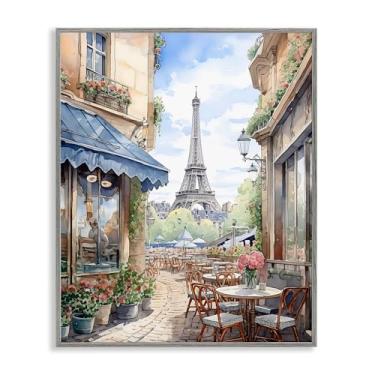 Imagem de Stupell Industries Design de arte giclée emoldurado cinza com vista da cidade da Torre Eiffel por LSR Creative Studio, 14 x 11