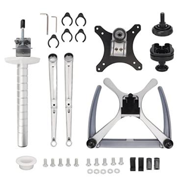 Imagem de Aparelhamento vertical do monitor duplo braço ajustável Alumínio de alumínio Stand para laptop e monitor a tela prata de 32 polegadas