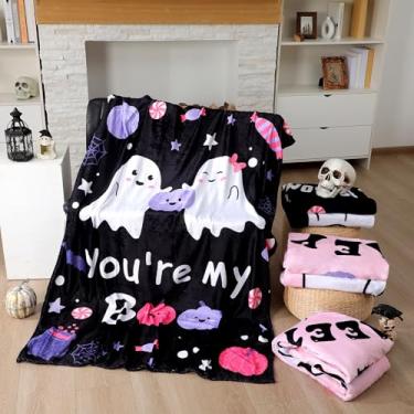 Imagem de Breling 4 mantas de Halloween para mulheres, homens, fantasma, abóbora, assustador, terror, macio, felpudo, flanela, para casa de fazenda, cadeira, sofá, cama, decoração, 187 x 127 cm