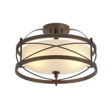 Imagem de LHLYCLX Luminária de tambor de entrada, luz de teto rústica de montagem semi-embutida para corredor, sala de estar, quarto, cozinha (acabamento bronze antigo)