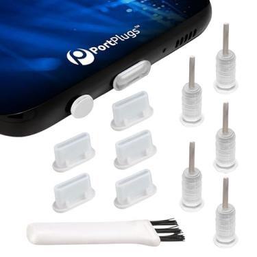 Imagem de Plugues de poeira USB C da PortPlugs (5 pares) – Compatível com Samsung s10, s9, s8, Nota, Pixel, One Plus, Qualquer Porta Tipo C – Inclui plugues de fone de ouvido, Ferramenta SIM (Transparente)