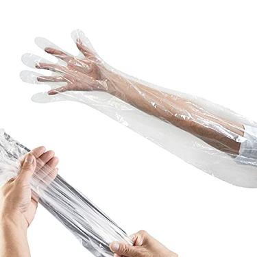 Imagem de 50 luvas descartáveis de campo, luvas longas retal de inseminação veterinária, luvas de braço inteiro de manga extra longa, luvas de palpação de veado de vaca (transparentes)