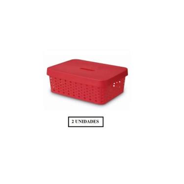 Imagem de Kit Com 2 Caixas Organizadoras Multiuso 11 Litros Com Tampa Vermelha -