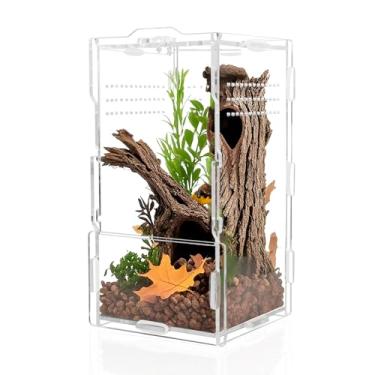 Imagem de Terrário acrílico para répteis de 10 x 10 x 20 cm, caixa de tarântula de abertura frontal com trava giratória e porta de alimentação magnética, gaiola pequena para aranha saltadora, escorpião