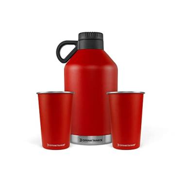 Imagem de DrinkTanks - Growlers de aço inoxidável de 1,8 g para cerveja e copos de aço inoxidável de 473 ml, Growler de cerveja isolado com 2 copos de metal reutilizáveis, aço inoxidável de alta qualidade
