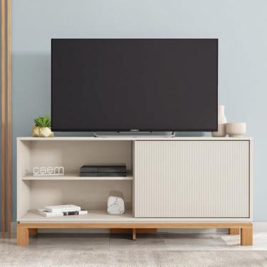 Imagem de Bancada Átomo 136cm para TV até 45 com Porta de Correr Ripada MDP OffWhite/Freijo G11 - Gran Belo
