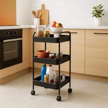Imagem de Estante Carrinho Multiuso Organizador 3 Prateleiras com Rodinhas 75 cm Metal Pratico