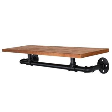 Imagem de Organizador de roupas e armário de madeira de ferro preto para pendurar na parede, suporte seco para armazenamento de armário