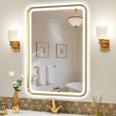 Imagem de Espelho LED S'bagno 32x24cm dourado para banheiro antiembaçante