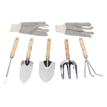 Imagem de Ferramenta de jardim Cffuvros Conjunto com cabeças de aço inoxidável alças de madeira, kit de ferramentas para as mãos de jardinagem com pá, espátula, maconha, maconha, garfo de