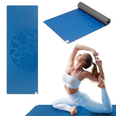Imagem de Gaiam Tapete de ioga – Tapete premium antiderrapante de 5 mm de espessura Dry-Grip para exercícios e exercícios de Hot Yoga, Pilates e chão (172 cm C x 61 cm L x 5 mm) – Azul