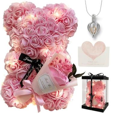 Imagem de TONGSUNA Presente romântico de dia dos namorados para ela, rosa, flor artificial, urso de pelúcia para esposa, namorada, mãe, filha, mulheres. Caixa cega para Natal, aniversário, aniversário de