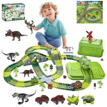 Imagem de Pista Dinossauro Track Cars com Looping e Acessórios 275 Peças + Carrinho, Criar um Dinossauro World, Pista flexível Race Tracks, Brinquedos de dinossauro Meninos Meninas Aniversário Party Gift