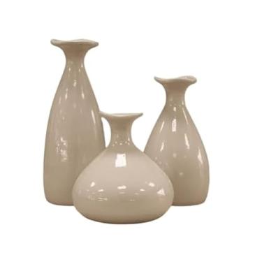 Imagem de Trio Vaso Garrafa De Cerâmica Decorativa Para decoração Sala Suculenta(Off White)