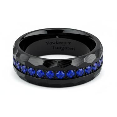 Imagem de VowKeeper Aliança de casamento masculina de titânio de 8 mm - prata/preto/ouro/ouro rosa, incrustação de diamante, design martelado, ajuste leve e confortável, tamanhos 8-13, Metal, Sem pedra preciosa
